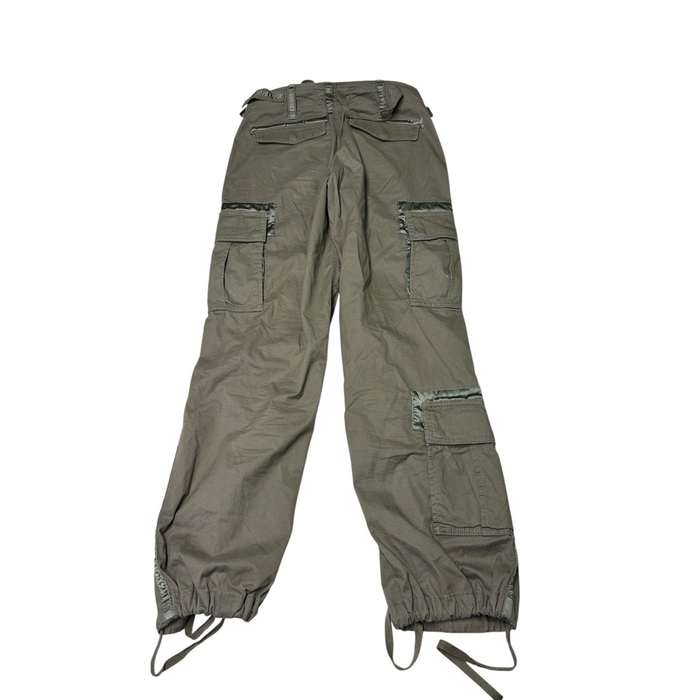 Y2k Abercrombie & Fitch Olive Green Cargo Pants Satin Trim Low Rise Size 27X28 - Picture 8 of 14